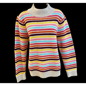 NWT Talbots Sweater Plus Size PXL Petite Multicolor Happy Stripe Mock Neck Knit